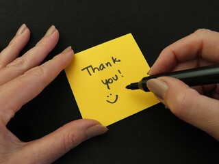 Closeup of woman hands writing the expression 