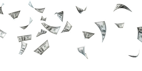 Fototapeta premium USA dollars bill falling from the sky on transparent