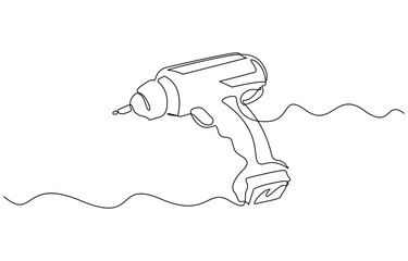 Electric drill continuous one line drawing. Handyman tools concept, One line drawing illustration of electric drilling machine. Construction tool concept single line. Editable outline