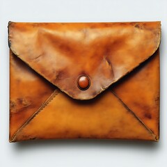 Distressed amber leather envelope clutch with button closure