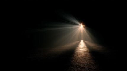 holy cross lightening up pathway in darkness