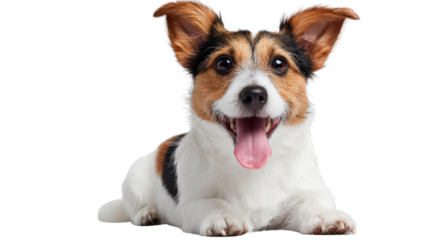 Adorable dog with happy expression, isolated on white background.