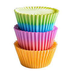 Three vibrant ombre cupcake liners stacked, showcasing a gradient of pastel colors from lime green to orange