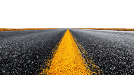 Empty highway stretches into the distance with a clear blue sky above, symbolizing freedom and travel.