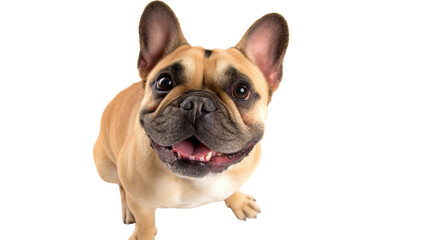 Obraz premium Happy French Bulldog with a playful expression, isolated on a white background.