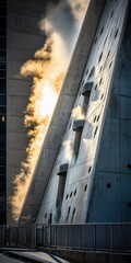 Modern concrete architecture with steam vents.