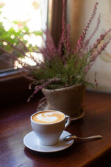 a cup of fragrant coffee in a restaurant on the table