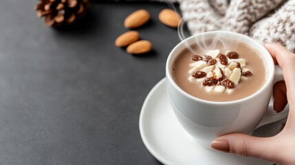Cozy Moment with a Warm Cup of Hot Chocolate on a Winter Evening Bliss