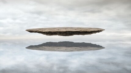 Suspended landmass reflected in tranquil waters.