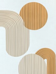 Textured Wall with Embossed Circular and Curved Lines in Beige and White
