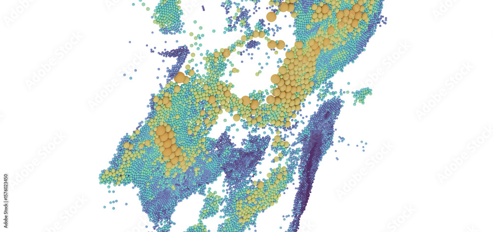 Poster colorful 3d data points forming an abstract shape. perfect for tech, science, or ai concepts.