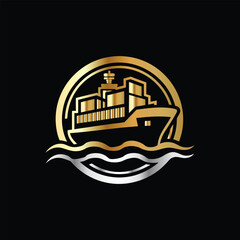 Naklejka premium Cruise Ship Logo Icon Design Vector Template. Luxury Ship Logotype. Cruise ship logo. Vector illustration of a ship on the water. 