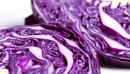 Obraz premium Vibrant Red Cabbage Slices Close Up Detail Texture.