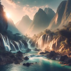 Beautiful waterfall in mountains