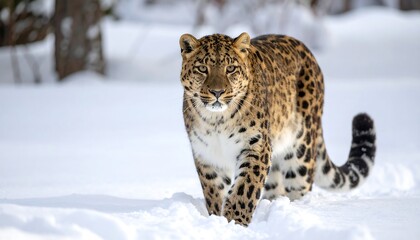 Majestic snow leopard in winter