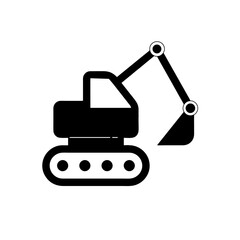 Minimalist excavator vector, Infrastructure projects, Heavy equipment. Excavator silhouette. Symbols and icons