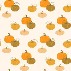 Seamless Pumpkin Pattern in Warm Autumn Colors Vector Illustration