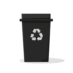 Black recycling bin with recycling symbol.