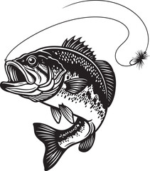 Fototapeta premium Bass fish with fishing lure vector illustration for fishing design
