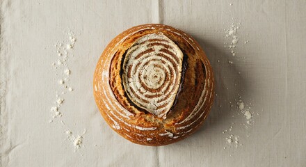 Fototapeta premium Artisanal Sourdough Loaf: Freshly Baked Delight