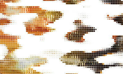 Digital art, mosaic, pixelated texture.  Brown, gold, beige tones.  Modern design background.