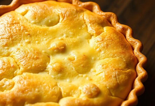 Golden brown, buttery, layered pie crust, flaky texture,  tart,  butter