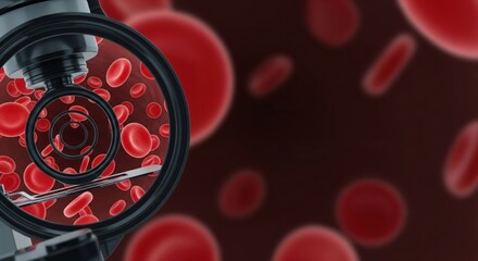 Blood cell analysis: An image featuring a detailed examination of the microscopic world of red blood cells through a scientific lens.