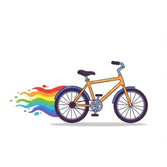 Fototapeta premium Orange Bicycle with Rainbow Speed Trail