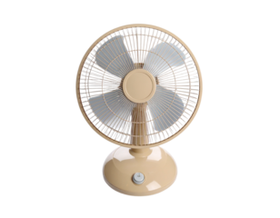 Foldable Portable Desk Fan in Neutral Beige with Tilted Head, Top-Down View, Isolated PNG