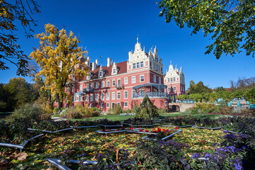 New Castle in the park Muskauer  during autumn