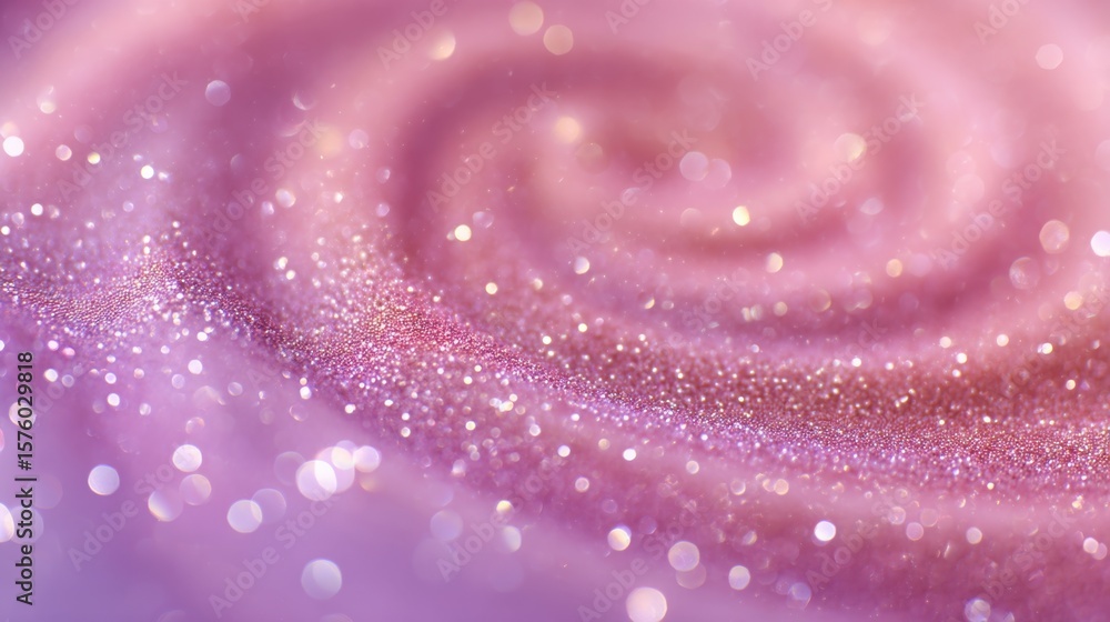 Poster a close-up image of a rose covered in sparkling glitter, creating a dreamy and soft pink and purple 