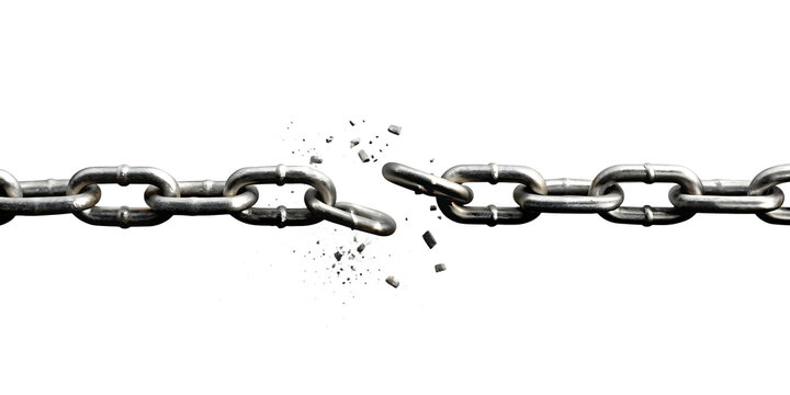 Broken metal chain with debris isolated on a transparent background broken chain