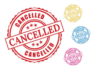 Vibrant Cancelled Badge Set, Grunge Rubber Stamps in Pink Yellow Blue Red  