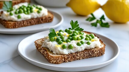 Delicious Plate of Fresh Food Garnished with Lemon and Green Herbs