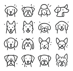 Dog Breeds Celebration line art icons. labrador, bulldog, poodle, dachshund, german shepherd, husky, pug, golden retriever, beagle, shih tzu, corgi, chihuahua, boxer, dalmatian,