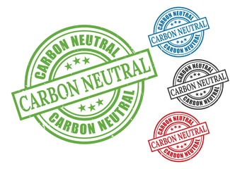 Carbon Neutral Grunge Rubber Stamp Collection, Eco-Friendly Sustainability Vector Set  