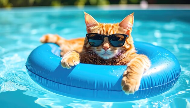 Cool Cat in Pool: Summer Fun with a Relaxed Vibe