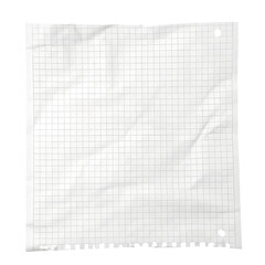 Crumpled graph paper sheet isolated on a transparent background grid