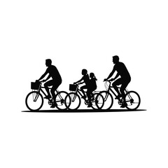 Obraz premium Family Cycling Silhouette Two Adults Two Kids on Bikes Active Lifestyle