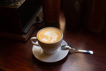 a cup of fragrant coffee in a restaurant on the table