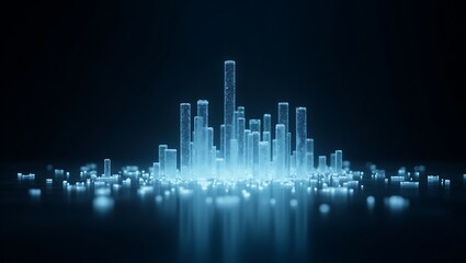 Fototapeta premium Data Crystallization Abstract chart forms emerging like crystals from a pool of liquid light on a dark surface.