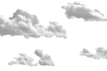 Fluffy cumulus clouds scattered across sky isolated on a transparent background white