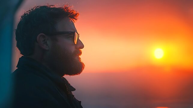 Man with Beard and Sunglasses at Sunset