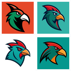 Obraz premium Four stylized bird head logos in different color schemes arranged in a square format illustration