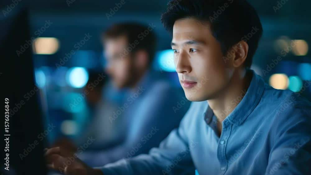 Poster software engineers brainstorm ai solutions during a late-night work session.
