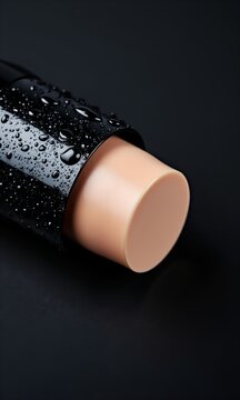 A makeup foundation stick with water droplets