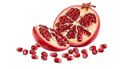 Juicy Pomegranate Halved Fruit with Seeds isolated on transparent background