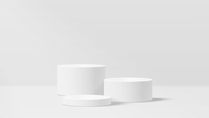 Abstract minimal scene. Minimal podium with soft material base. Soft podium stages and product showcase platform with covers and golden in round and square shape. 