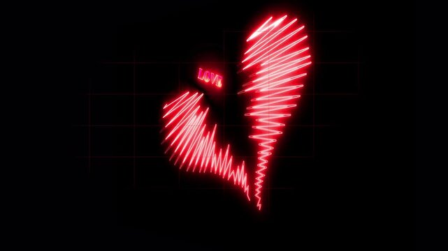 Animation icon of a broken red heart 4k on a black background. Broken heart animation.