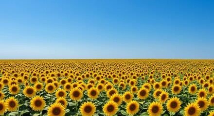 Obraz premium Vast Summer Sunflower Field Landscape with Clear Blue Sky